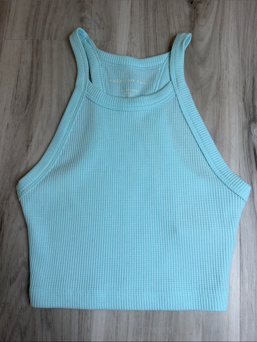 NWOT American Eagle Ribbed High-Neck cropped Tank Top - Blue size XXS